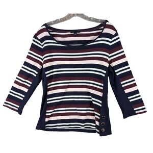 Tommy‎ Hilfiger Boat Neck 3/4 Sleeve Striped Tops Women's Size M Cotton Pullover